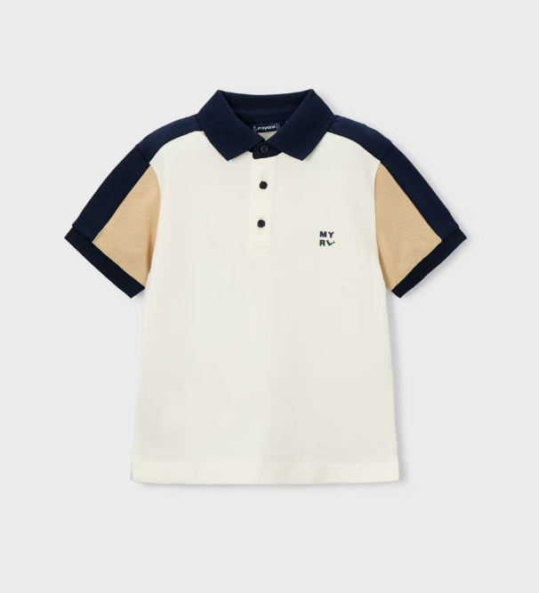 Mayoral Colour Block Polo Shirt Style 3109 - Cream & Nut